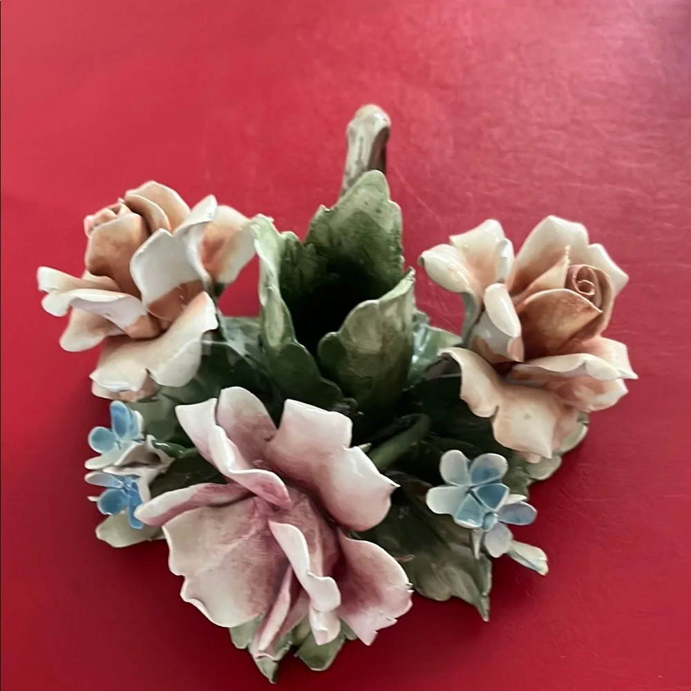 Vintage Capodimonte Handmade Porcelain Flower Candlestick Holder Hand Painted